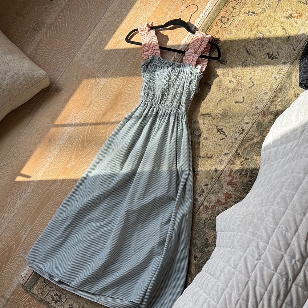 Smocked Maxi Sundress with Peach Ruffle Straps